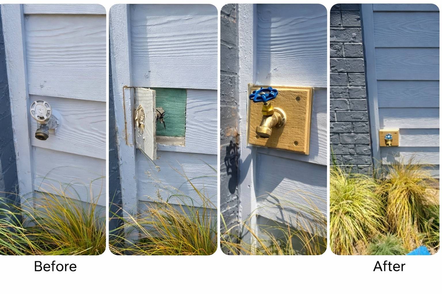 before and after Frostproof hose faucet install Portlant